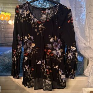 American Eagle Black Long Sleeve Colorful Floral Blouse Women’s Sz M